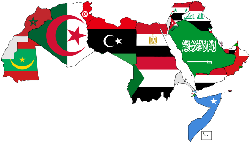A map of the Arab World with flags