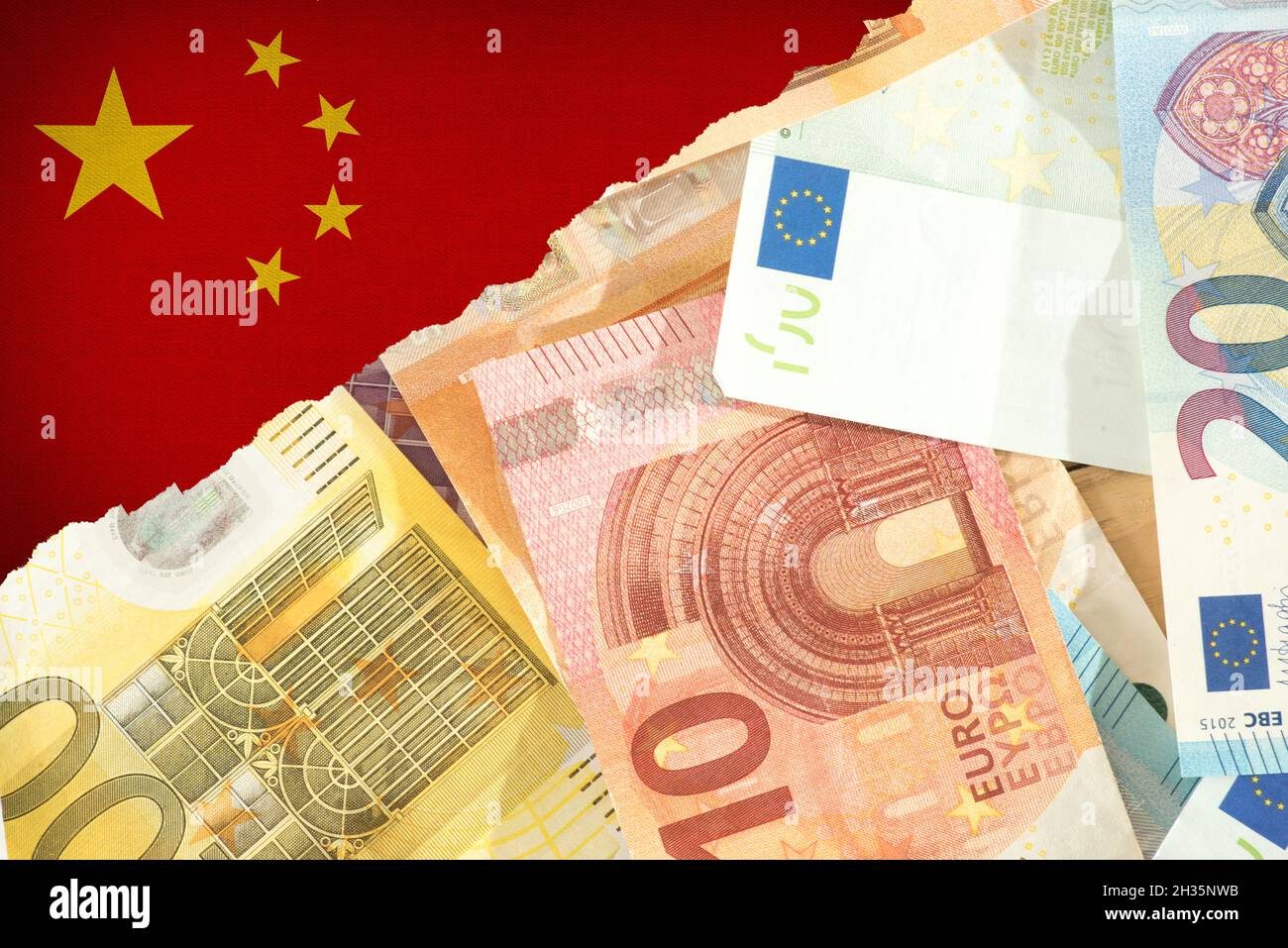 flag of china and euro bank notes 2H35NWB 1