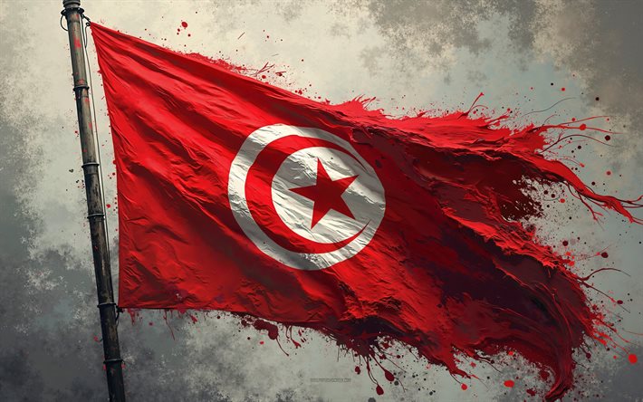 thumb2 tunisian flag 4k tunisia flag on the flagpole tunisian paint splashes flag grunge art